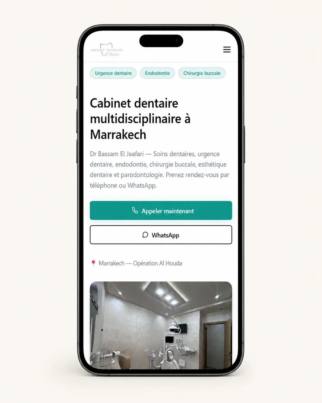 Parcours mobile de contact du site du cabinet Dr Bassam El Jaafari