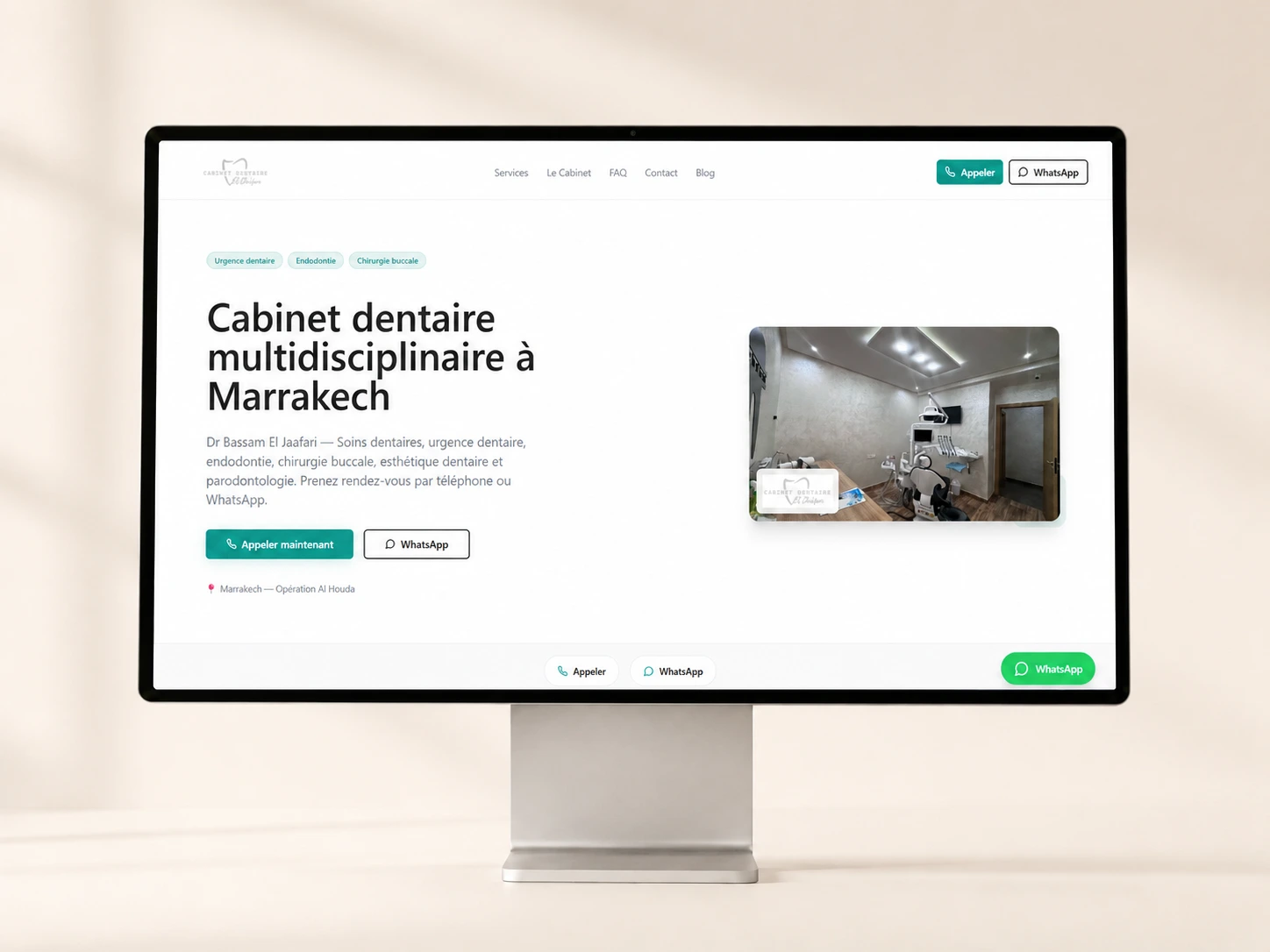 Page d’accueil du site du cabinet dentaire Dr Bassam El Jaafari présentée sur un écran