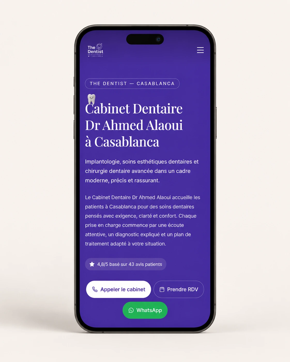 Parcours mobile de contact du cabinet Dr Ahmed Alaoui