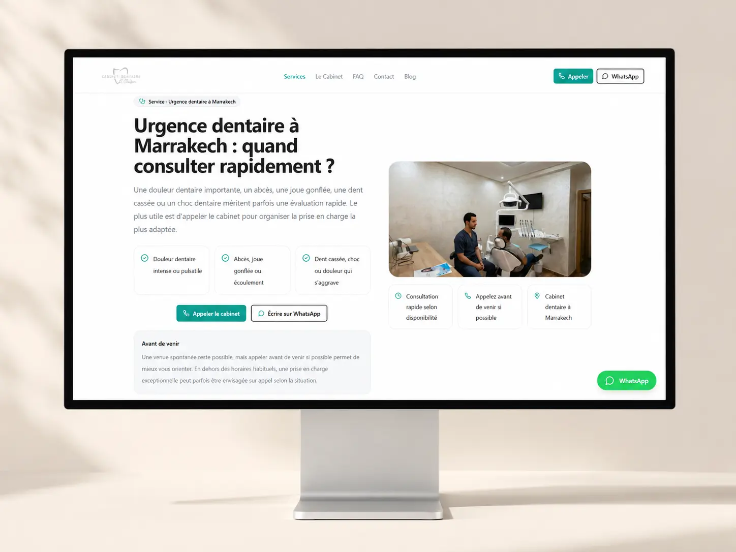 Page de service du site du cabinet dentaire Dr Bassam El Jaafari